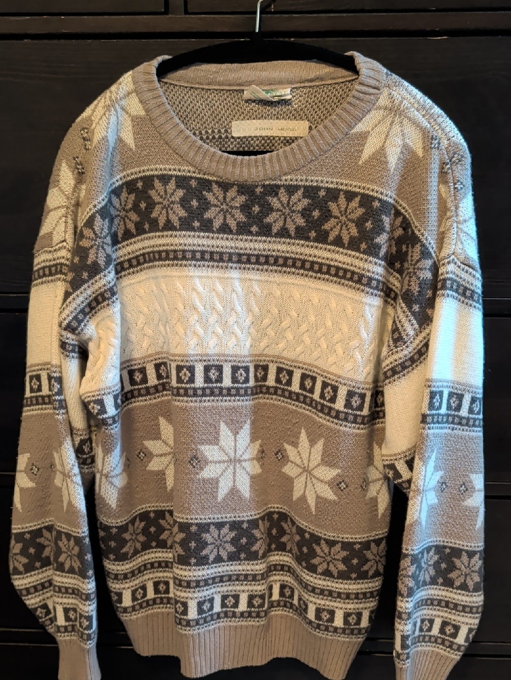 Cozy Fair Isle Knit Sweater in Taupe & Cream